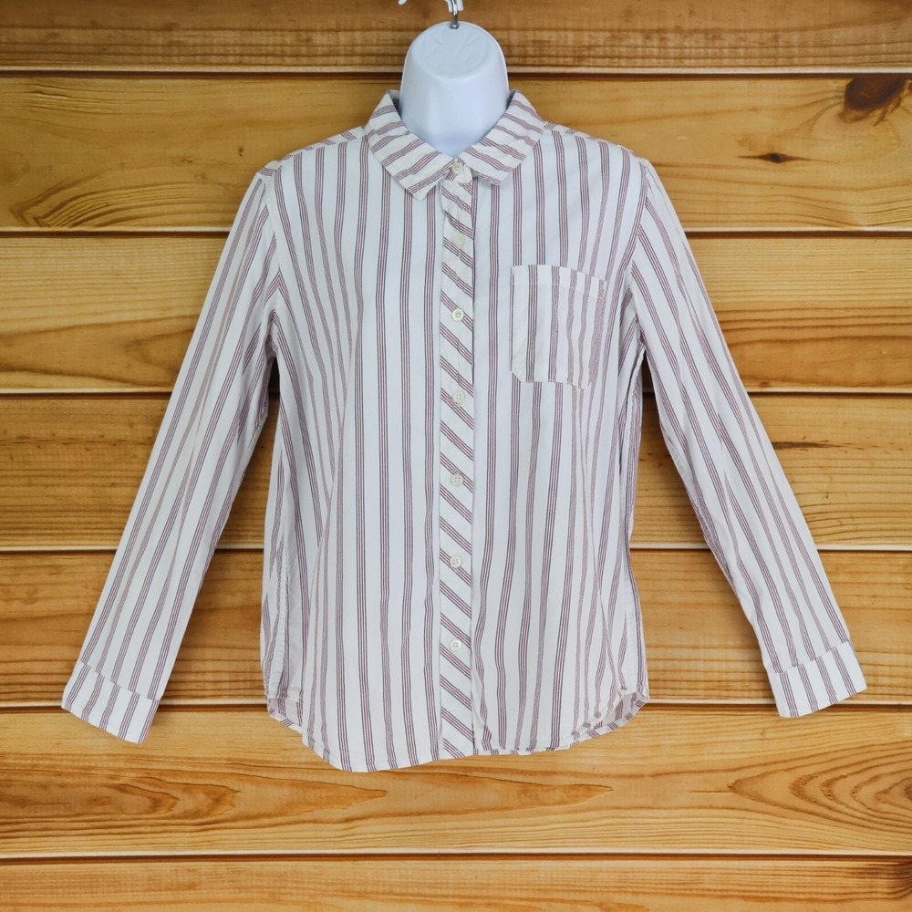 Empyre‎ Long Sleeve Button Up Shirt Womens S White Striped Cotton Blend Collared